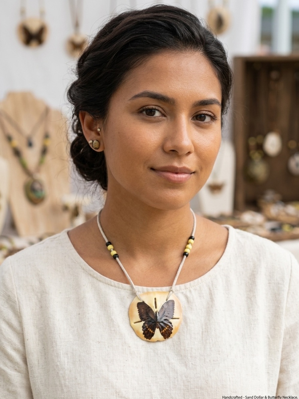 Handcrafted Coastal Butterfly Sand Dollar Pendant Necklace